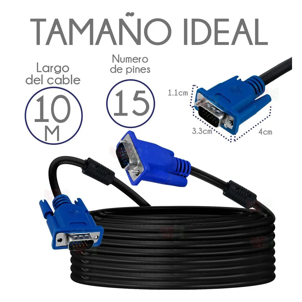 Cable VGA a VGA de 10 Metros FHD 1080p