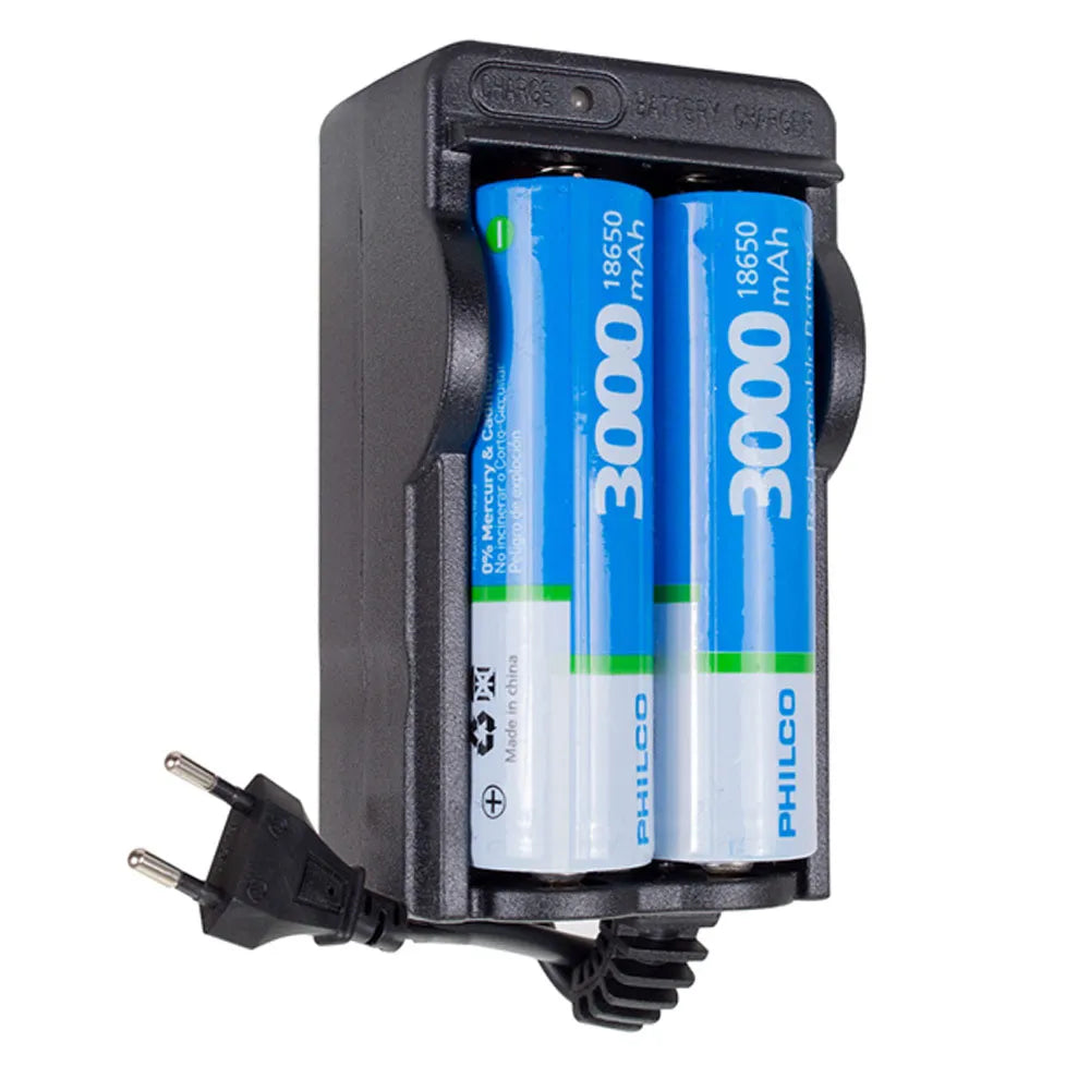 Cargador de Pilas Philco + 2 Pilas NI-MH Recargables 18650 3000mAh 42PLCBLT15