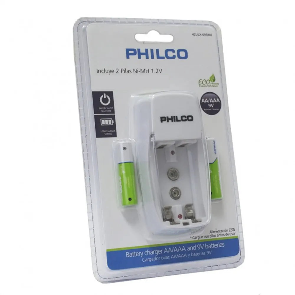 Cargador de Pilas Philco + 2 Pilas NI-MH Recargables AA 2700mAh 42ULX-9580F