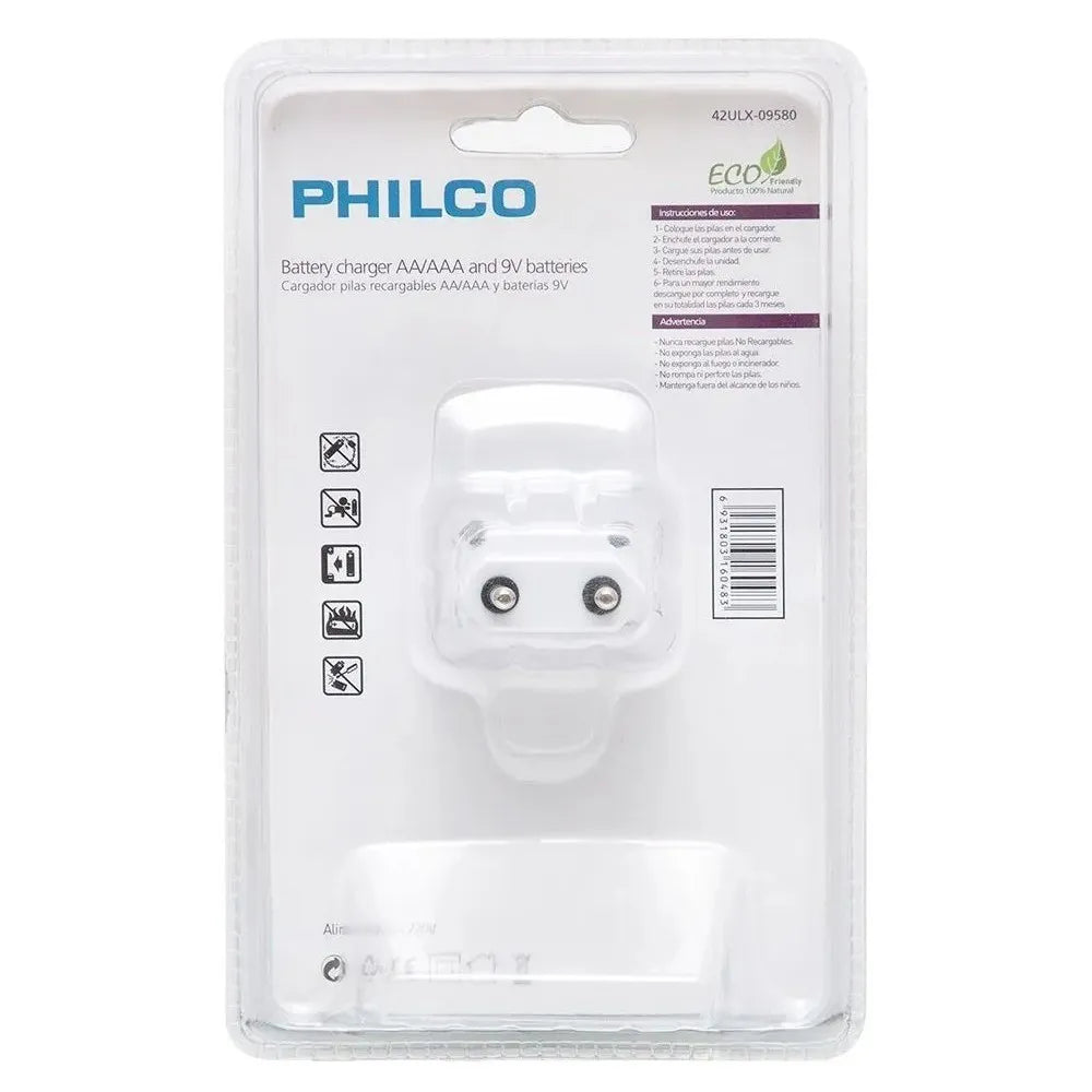 Cargador de Pilas Philco + 2 Pilas NI-MH Recargables AA 2700mAh 42ULX-9580F