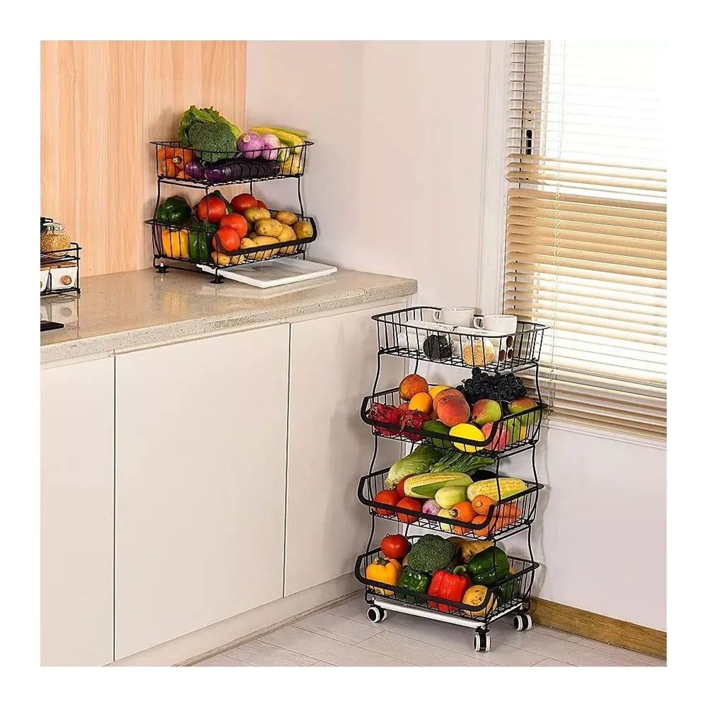 Cesta Organizadora de Cocina Metálico de 4 Niveles Color Negro