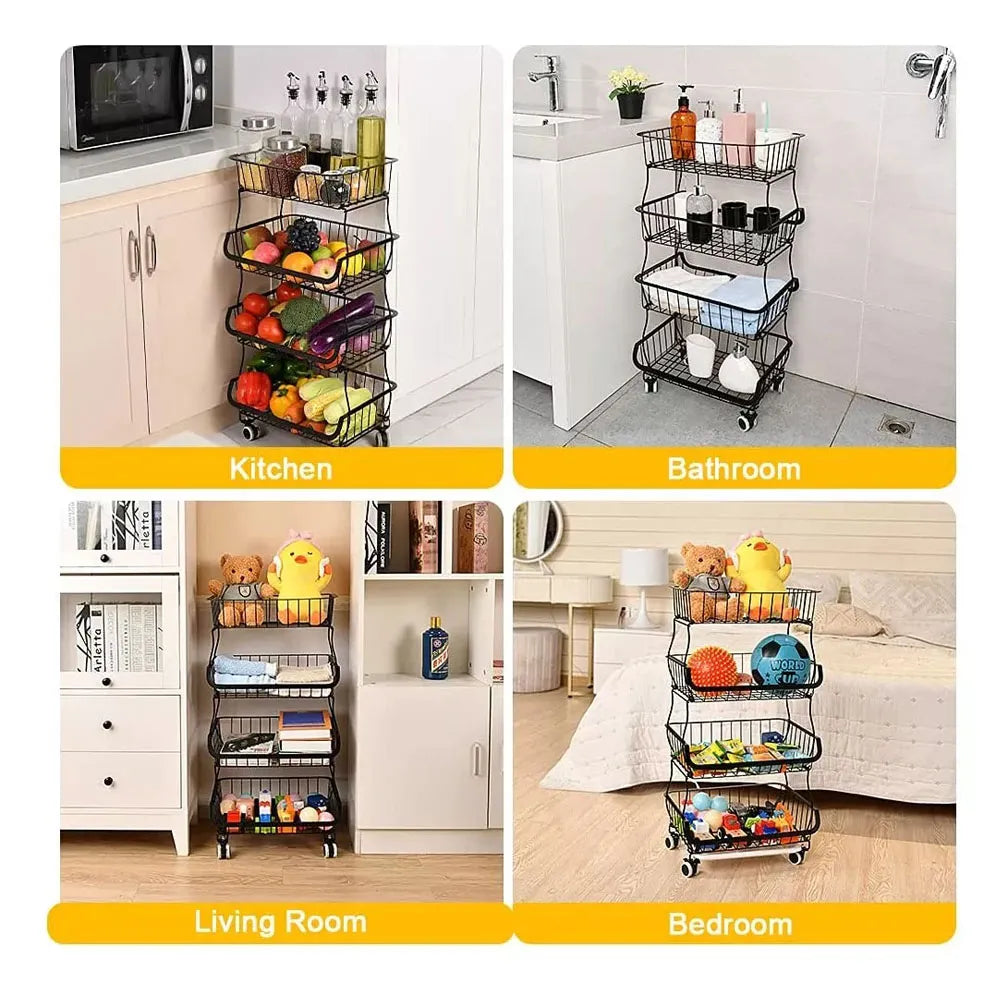 Cesta Organizadora de Cocina Metálico de 4 Niveles Color Negro