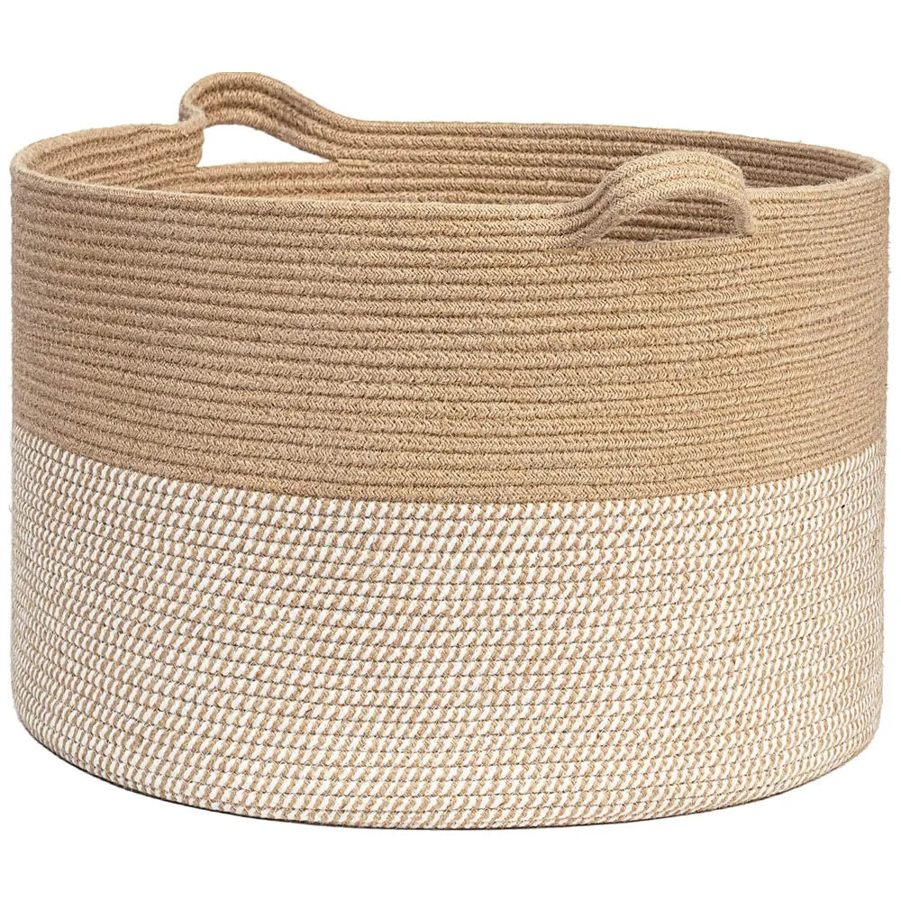 Cesta de Almacenamiento Multiusos Tejido de Algodón Color Beige-Crema
