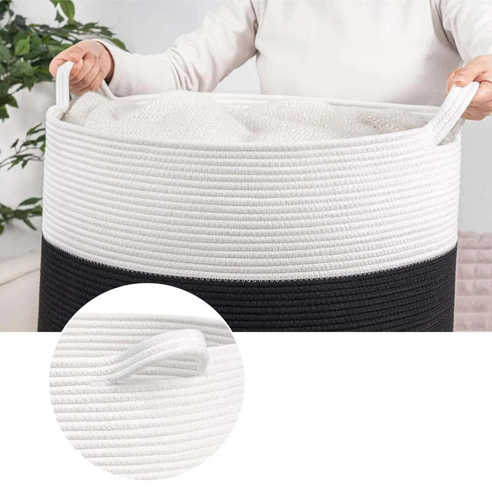 Cesta de Almacenamiento Multiusos Tejido de Algodón Color Blanco-Negro