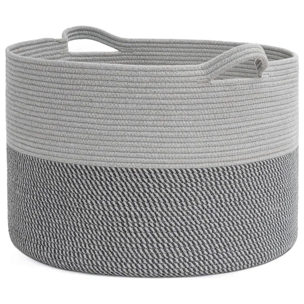 Cesta de Almacenamiento Multiusos Tejido de Algodón Color Gris Claro-Oscuro