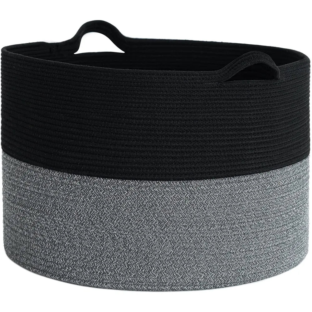 Cesta de Almacenamiento Multiusos Tejido de Algodón Color Negro-Gris