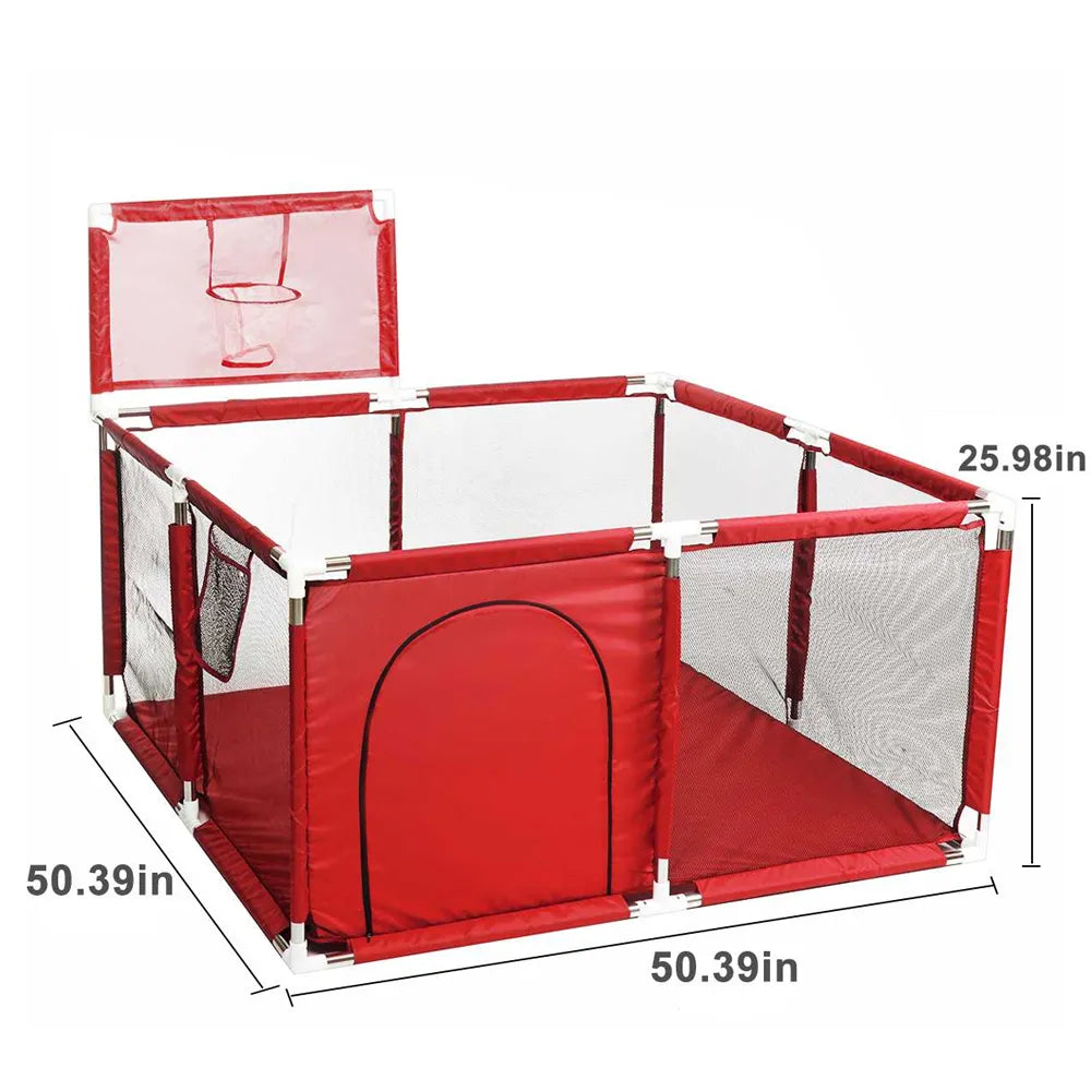 Corral de Seguridad para Bebés con Aro de Basket 128 Cm Color Rojo