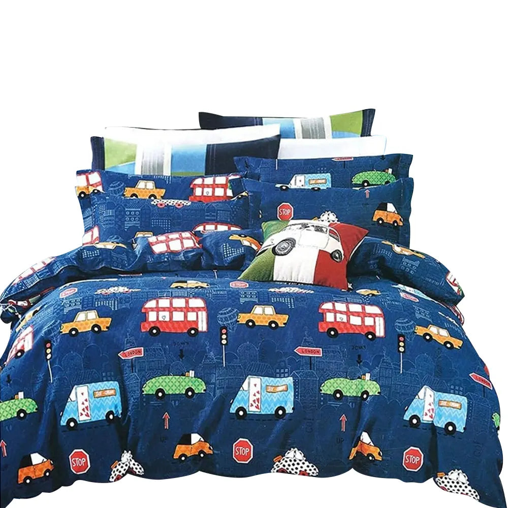 Cubrecama Quilt de 1.5 Plazas Estampados Infantil Autos Azul 338