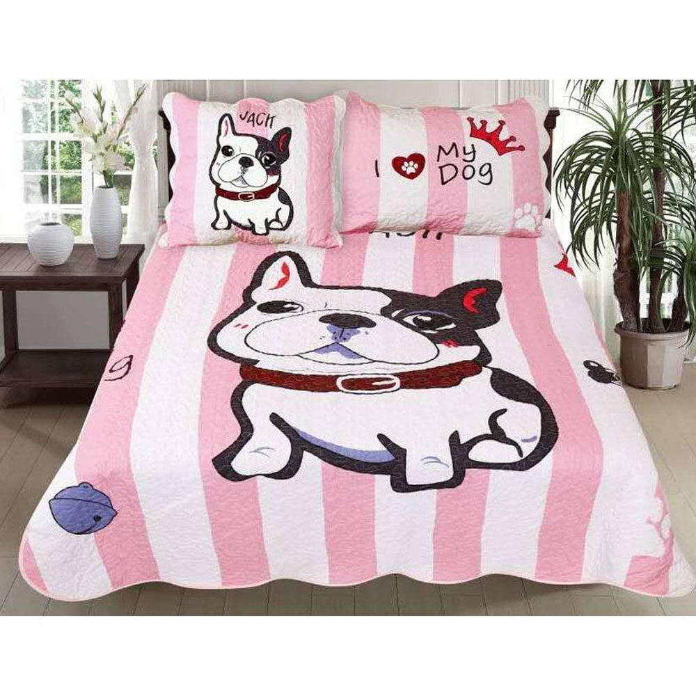 Cubrecama Quilt de 2 Plazas Estampados Perro Rosa 508