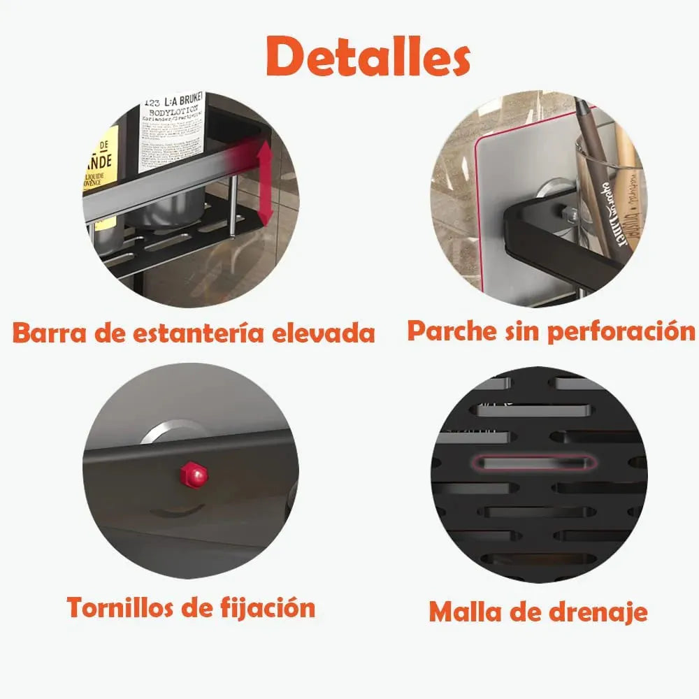 Estante Organizador de Acero para Baños de 2 Piezas Color Negro-Dorado