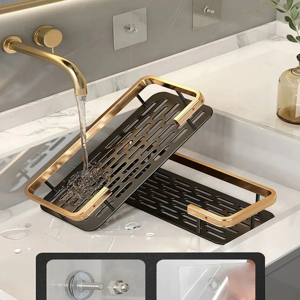 Estante Organizador de Acero para Baños de 2 Piezas Color Negro-Dorado
