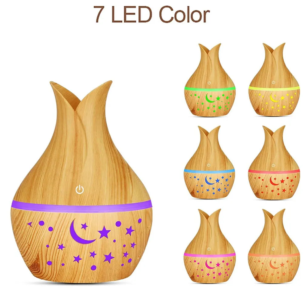 Humidificador 7 LED Mini USB KP-1560X Madera Clara Estrellas