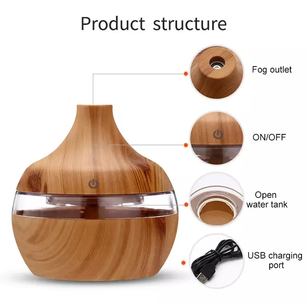 Humidificador Purificador Difusor de Aroma Ultrasonico Madera