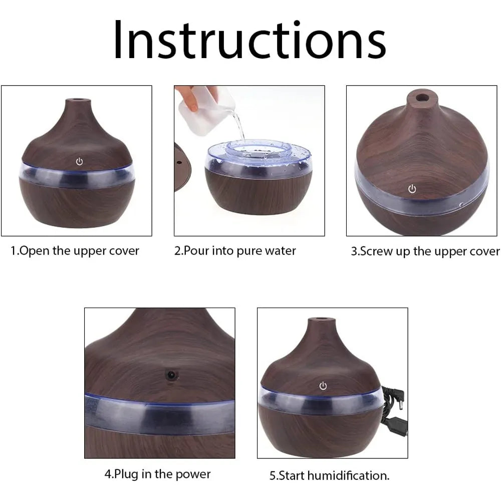 Humidificador Purificador Difusor de Aroma Ultrasonico Madera Oscuro