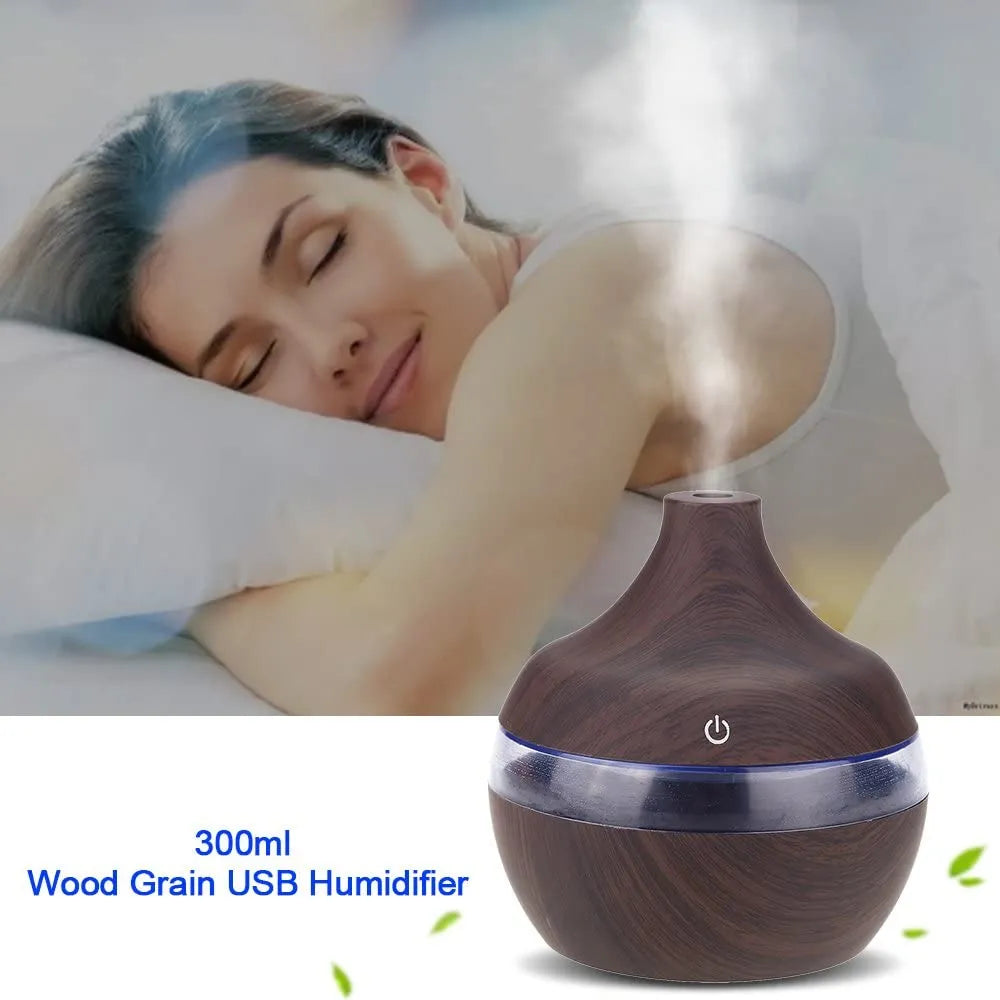 Humidificador Purificador Difusor de Aroma Ultrasonico Madera Oscuro