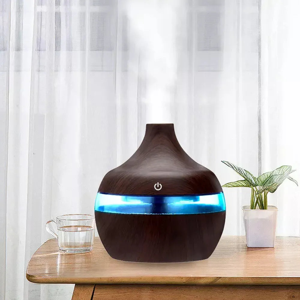 Humidificador Purificador Difusor de Aroma Ultrasonico Madera Oscuro