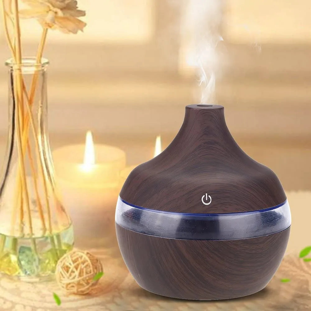 Humidificador Purificador Difusor de Aroma Ultrasonico Madera Oscuro