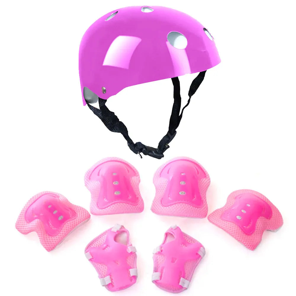 Kit de Casco Urbano + Protectores Rodilleras Coderas y Muñequeras Color Rosa