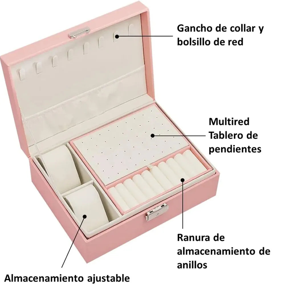 Maletín Organizador de Joyas 2 Capas Color Rosa