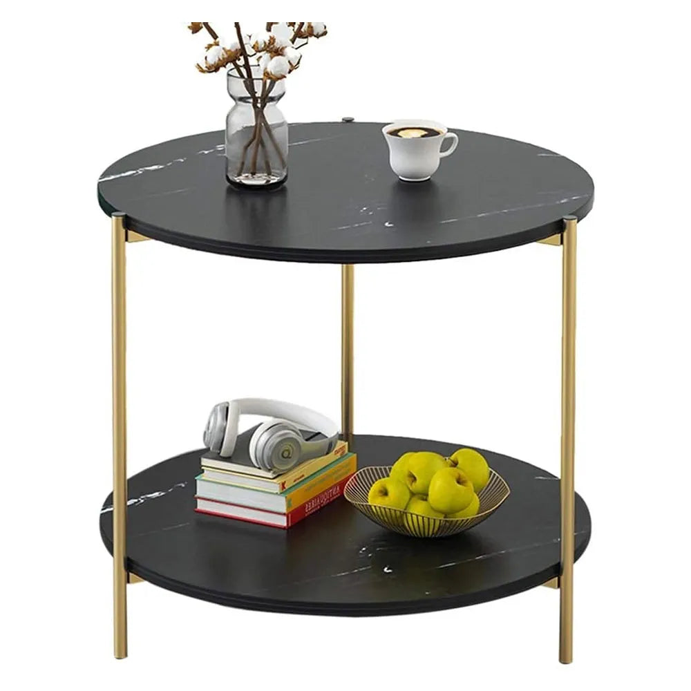 Mesa Auxiliar Redonda de 2 Niveles 40 x 43 cm Color Negro