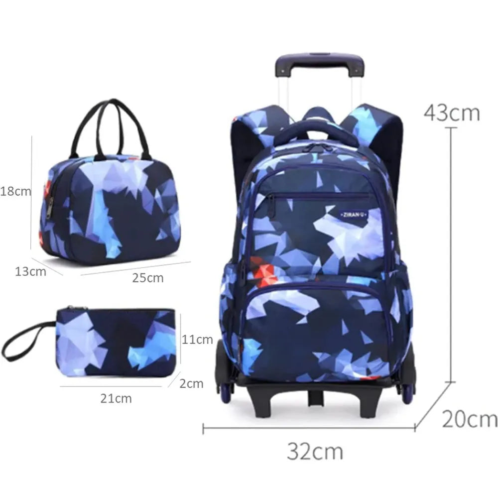 Mochila Escolar con Ruedas + Lonchera y Estuche Color Azul