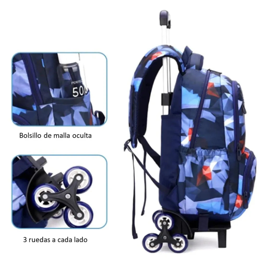Mochila Escolar con Ruedas + Lonchera y Estuche Color Azul