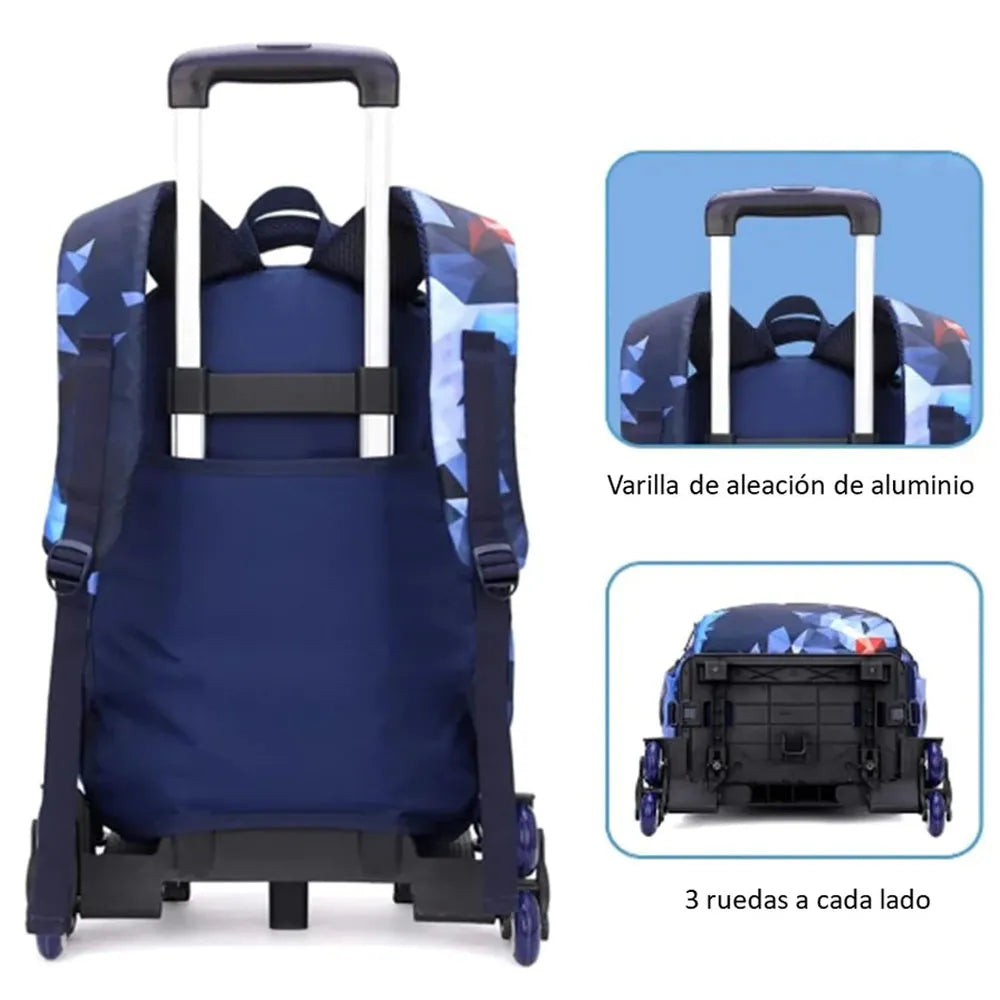 Mochila Escolar con Ruedas + Lonchera y Estuche Color Azul