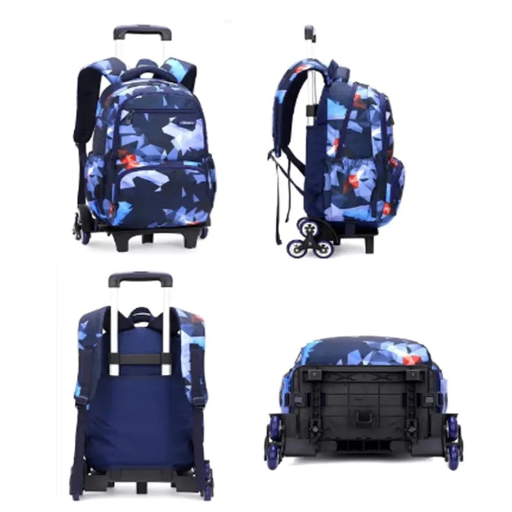 Mochila Escolar con Ruedas + Lonchera y Estuche Color Azul