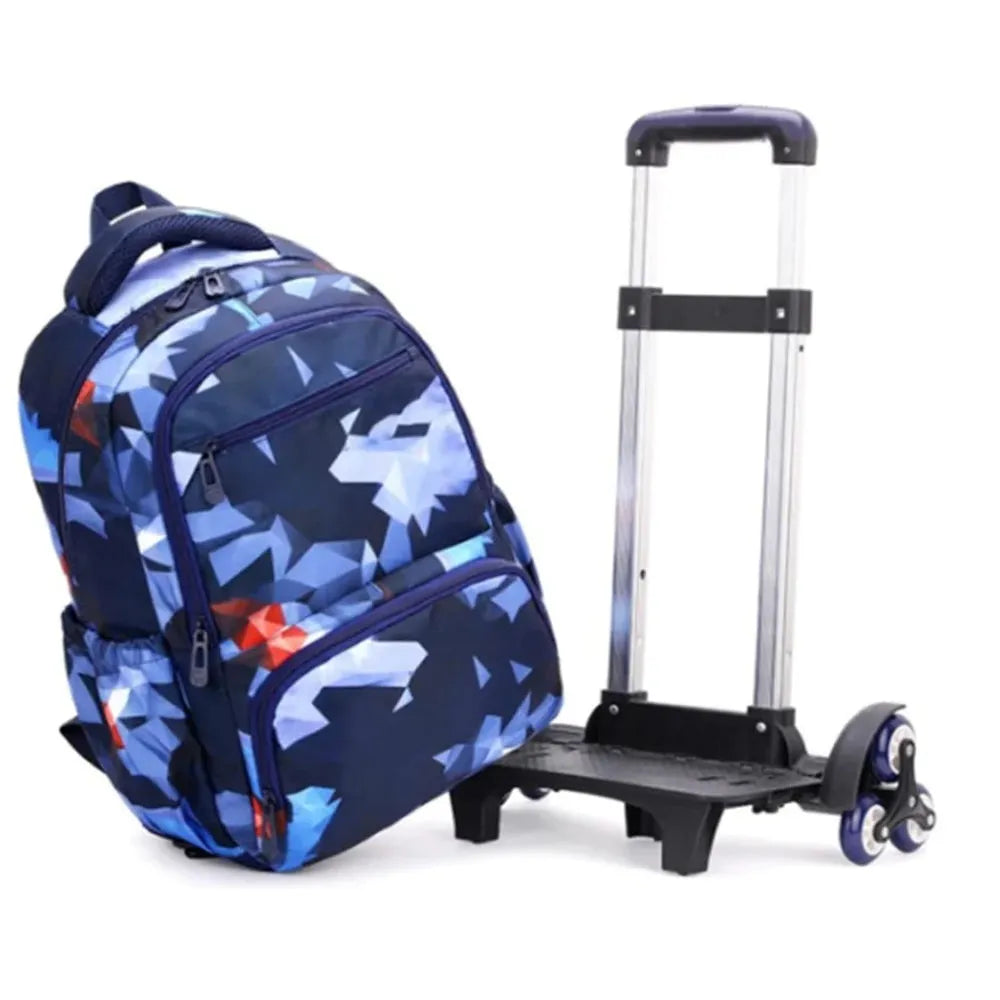 Mochila Escolar con Ruedas + Lonchera y Estuche Color Azul