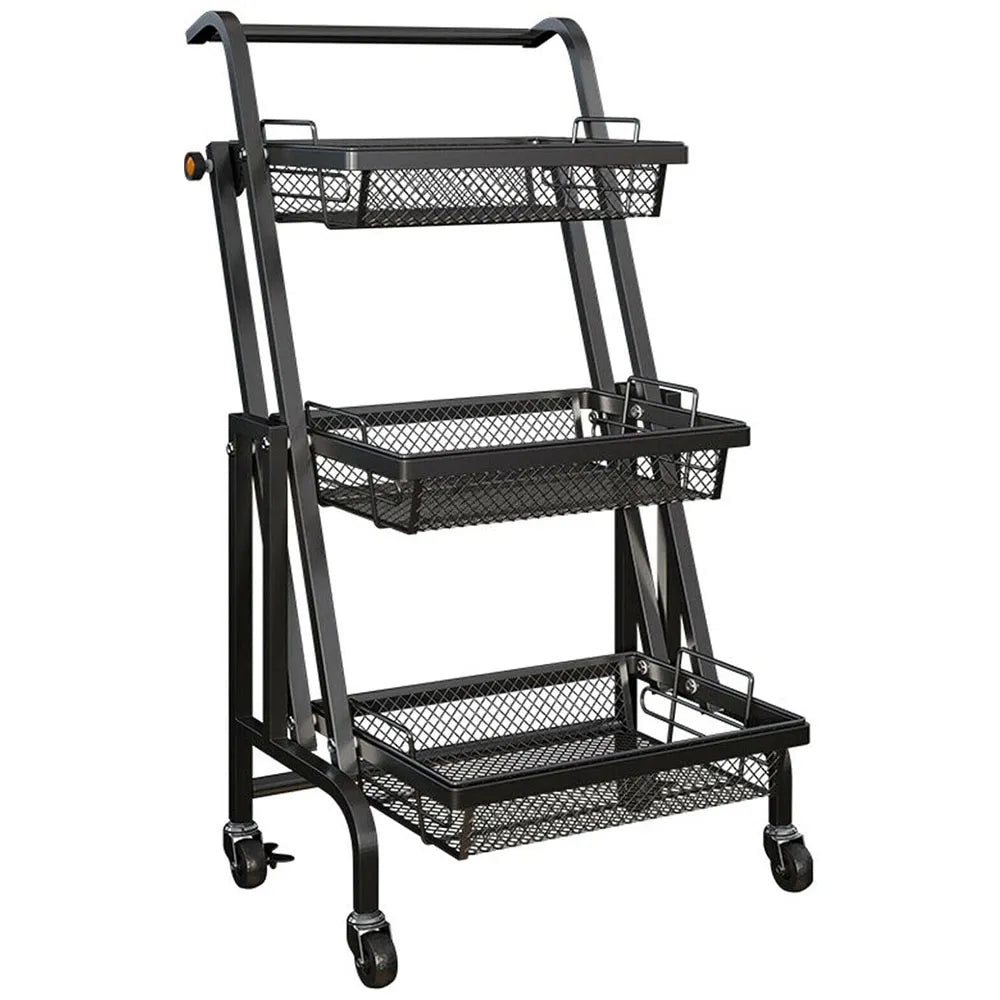 Organizador Metálico Plegable Con Ruedas 3 Niveles Color Negro
