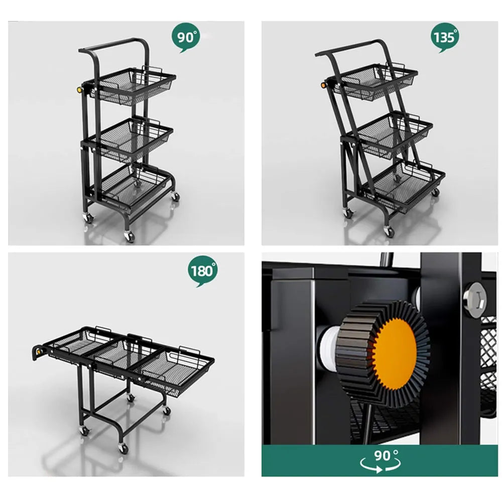 Organizador Metálico Plegable Con Ruedas 3 Niveles Color Negro