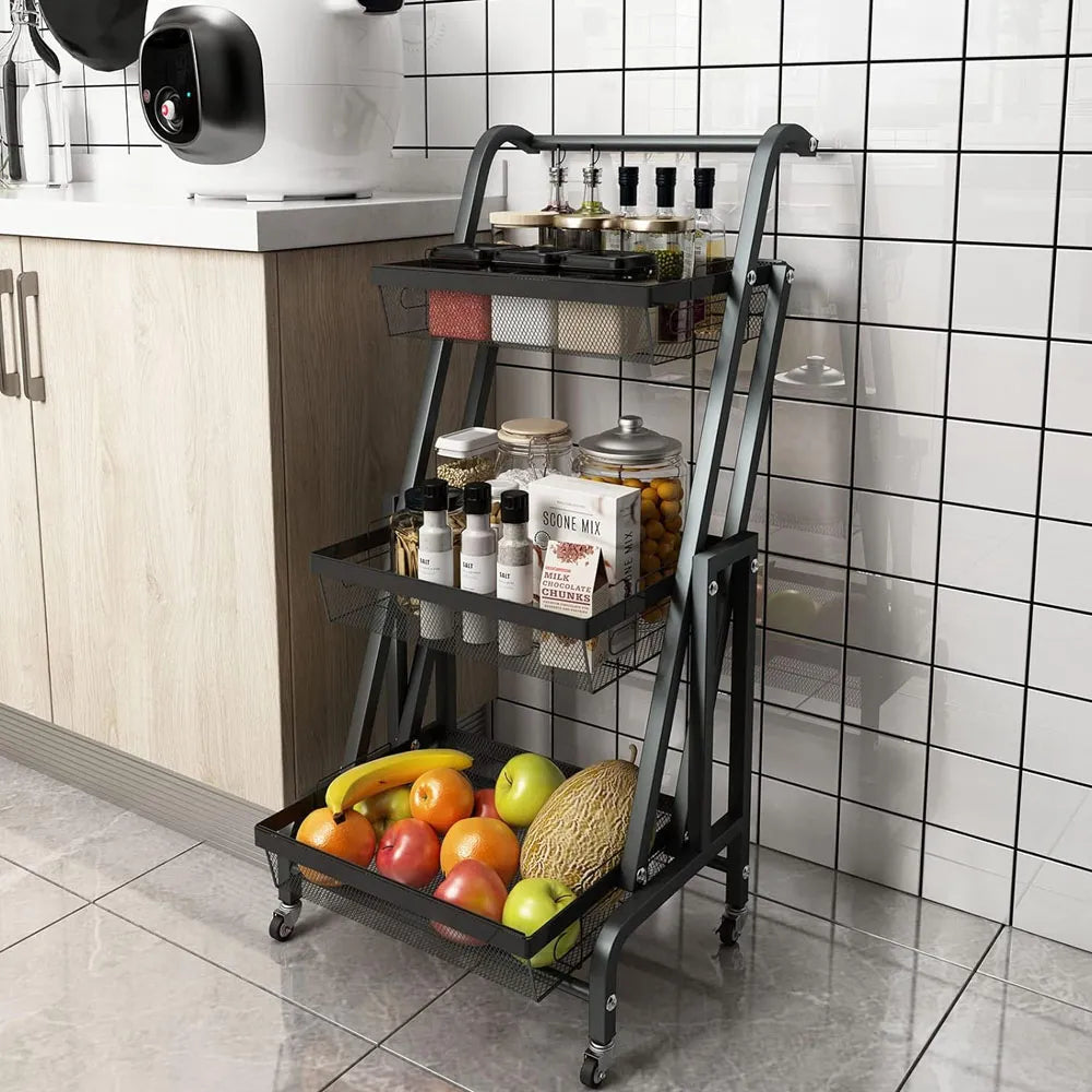 Organizador Metálico Plegable Con Ruedas 3 Niveles Color Negro