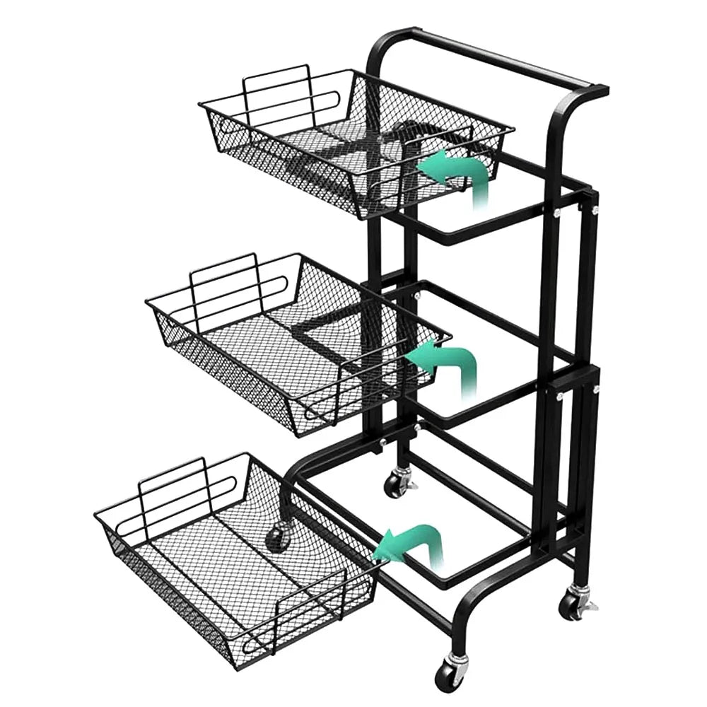 Organizador Metálico Plegable Con Ruedas 3 Niveles Color Negro