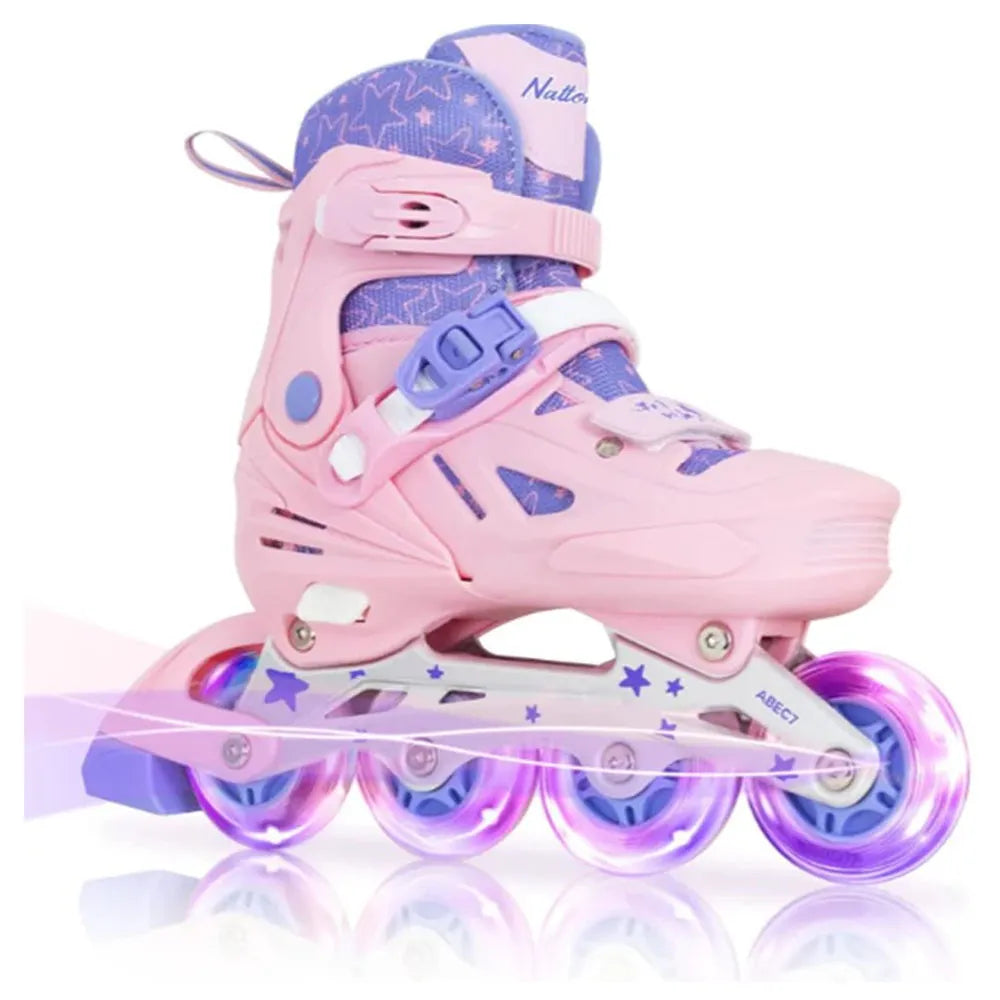 Patin de 4 Ruedas Ajustables con Luces + Kit de Protección Color Rosa