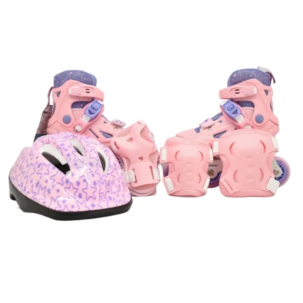 Patin de 4 Ruedas Ajustables con Luces + Kit de Protección Color Rosa