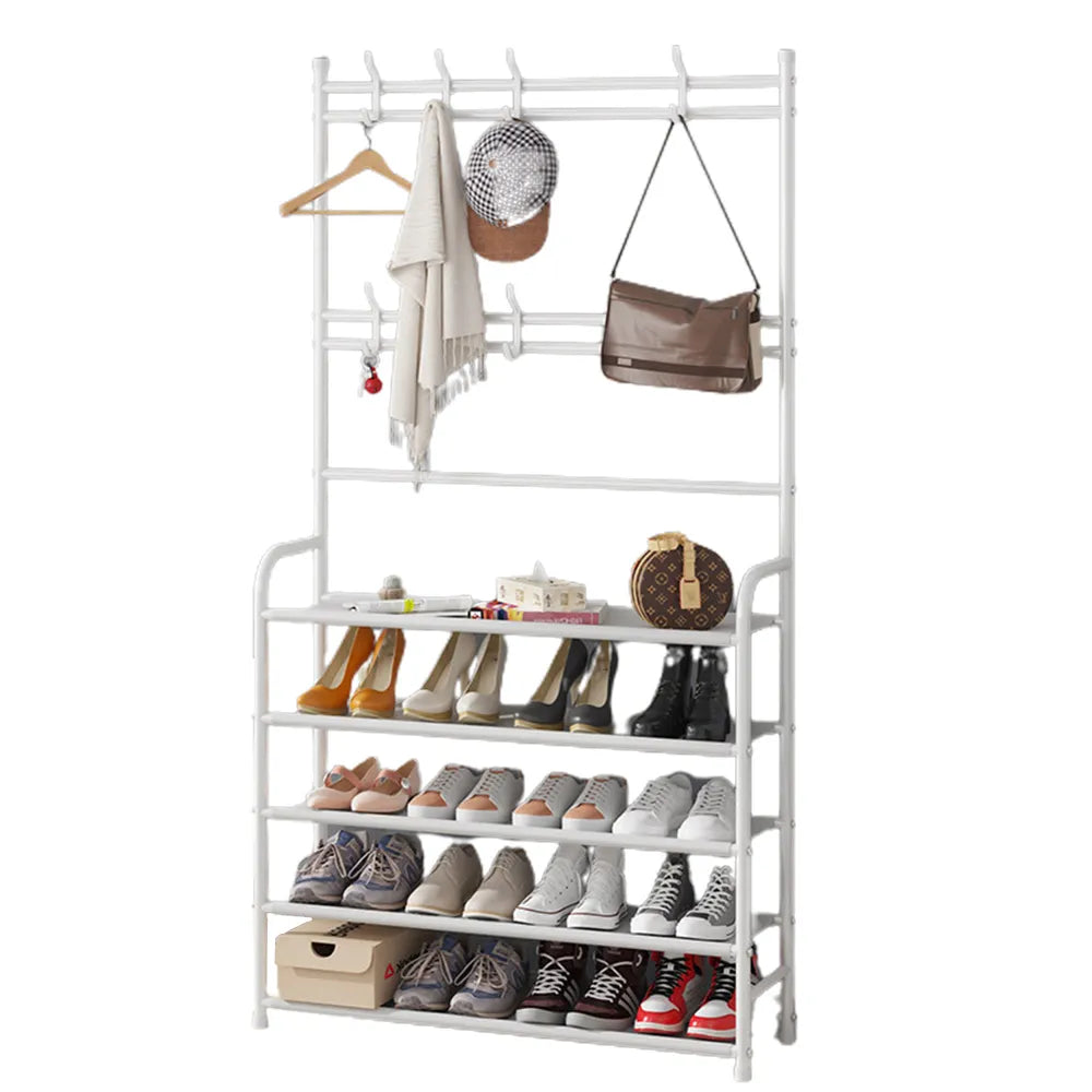 Perchero Metálico 80cm con Zapatero de 5 Niveles Color Blanco
