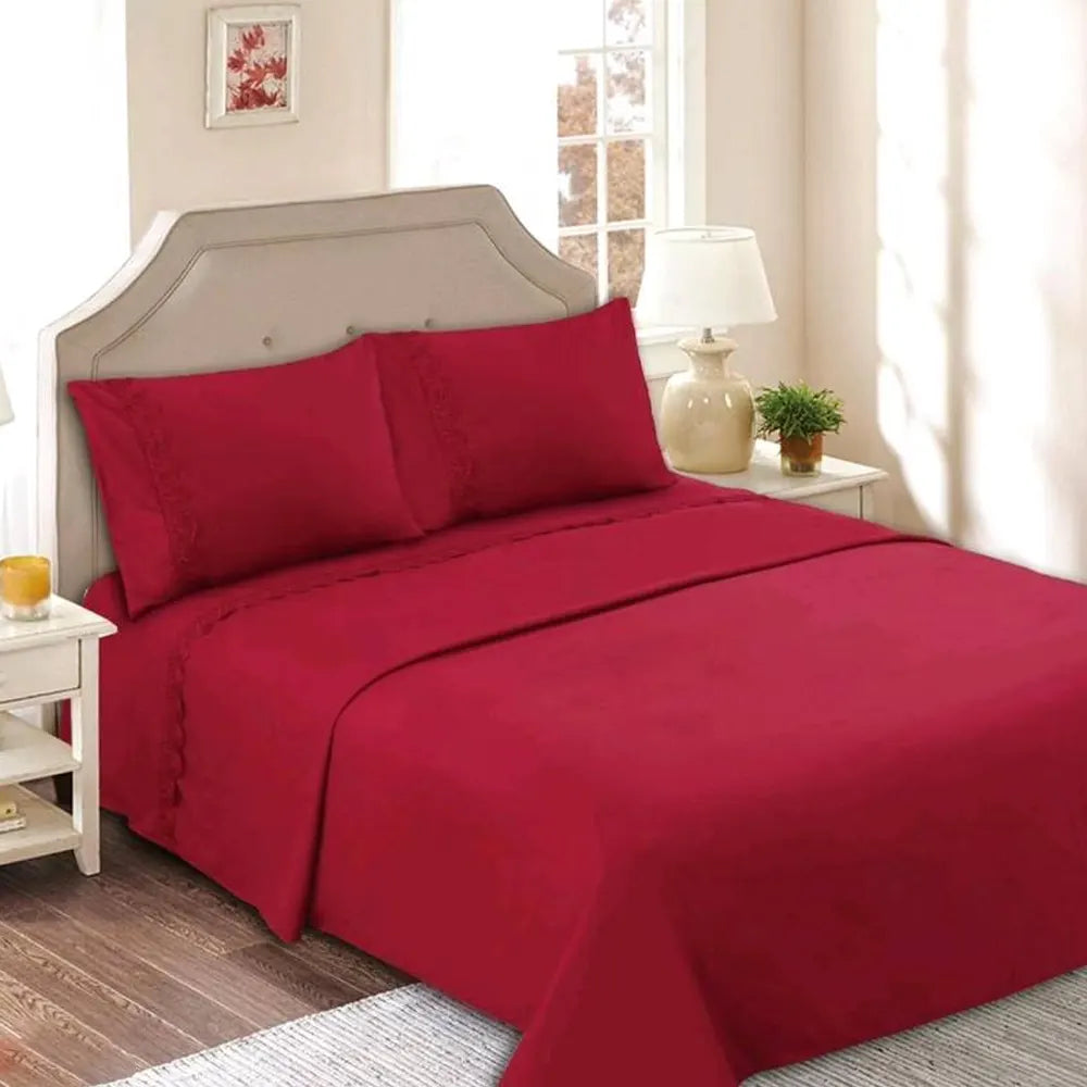 Sabana 144 Hilos 50% Poliester 50% Algodón King Color Burdeo