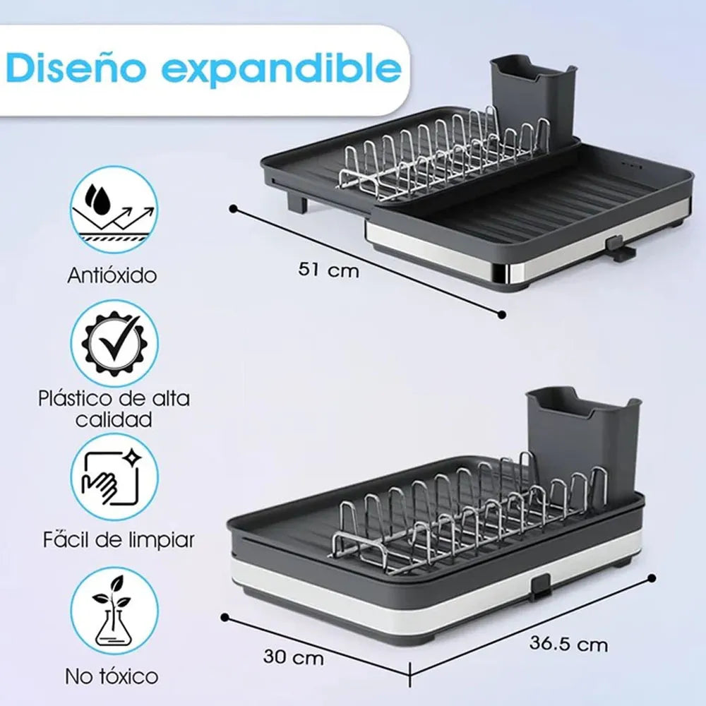 Secaplatos Escurridor de Loza Extensible Plástico Color Gris-Plateado