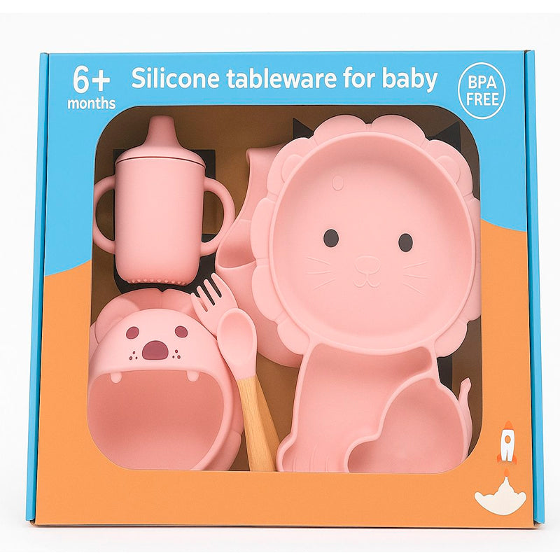Set De Alimentación Silicona Dividida Con Ventosa Bebés 6pcs - Pink