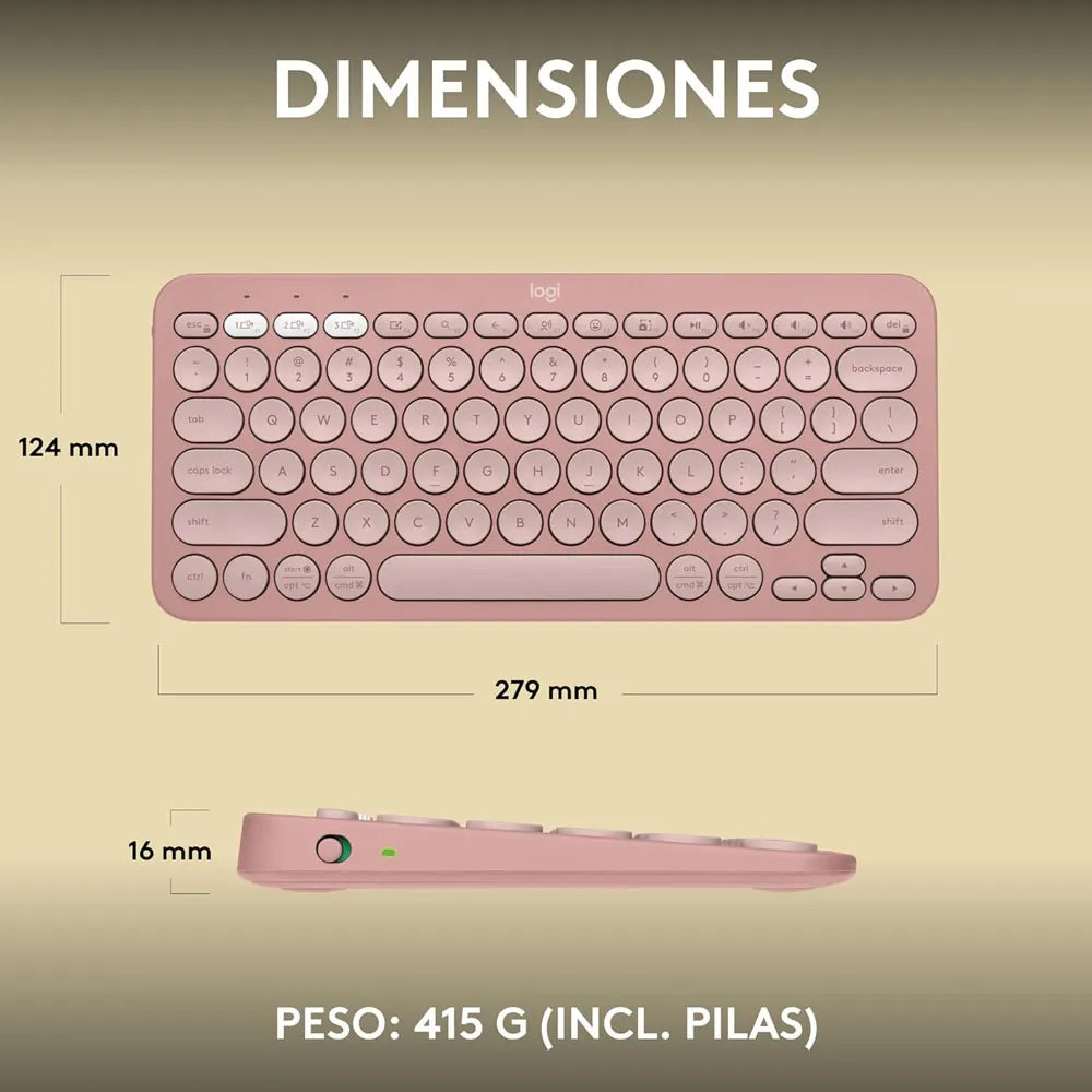 Teclado Inalámbrico Bluetooth Logitech Pebble Keys 2 K380S Rosa