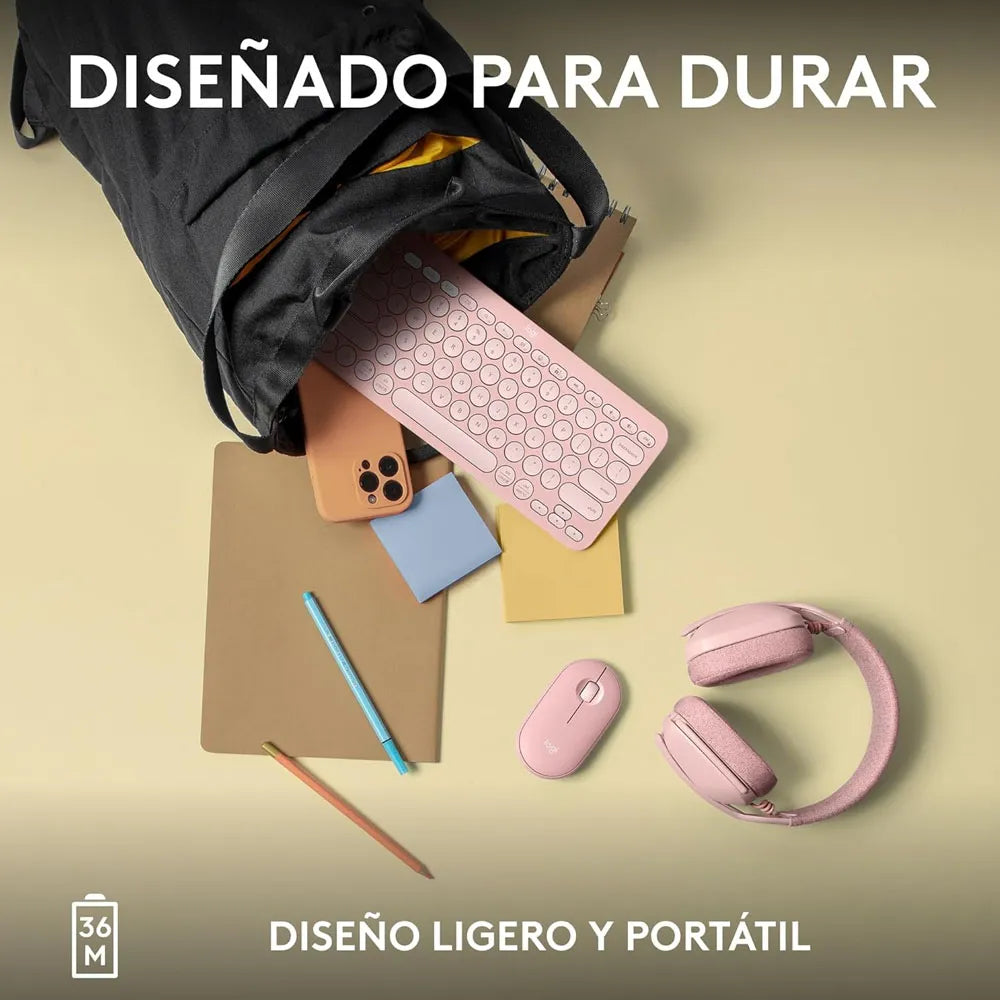 Teclado Inalámbrico Bluetooth Logitech Pebble Keys 2 K380S Rosa