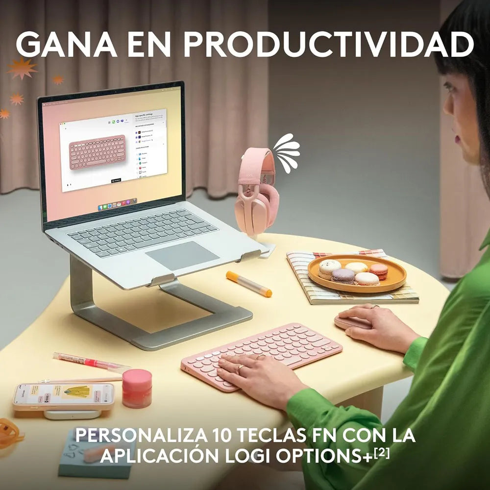 Teclado Inalámbrico Bluetooth Logitech Pebble Keys 2 K380S Rosa