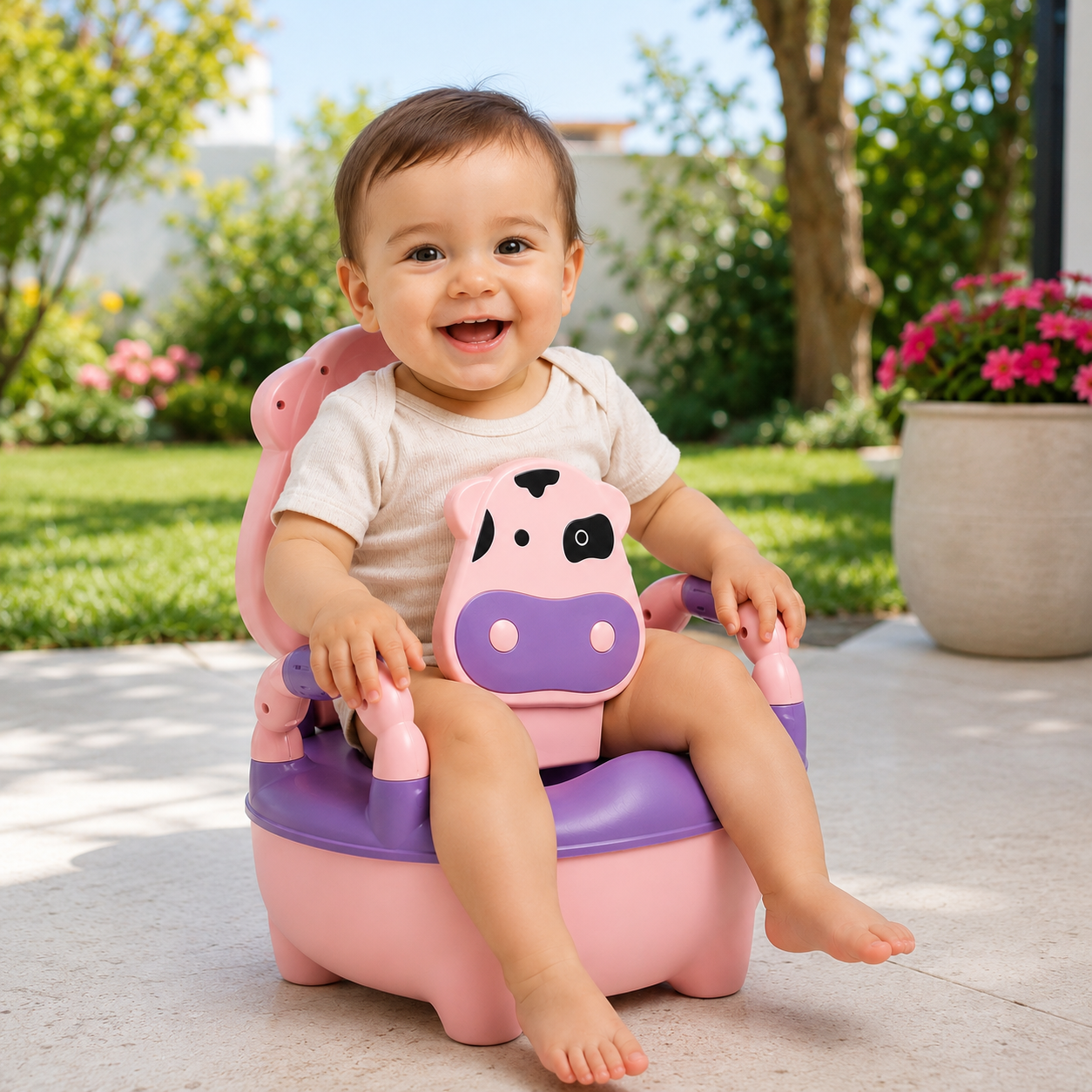 Pelela Bacinica Baño Infantil para Niños/as con Cojín de Vaquita Color Rosa